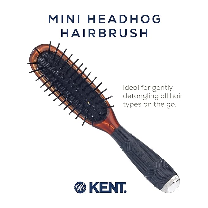 Kent Minihog Detangler Brush, Anti Static Hair Brush with Rounded Nylon Bristles for All Hair Types, Travel Brush with Ergonomic Grip for Easy Styling