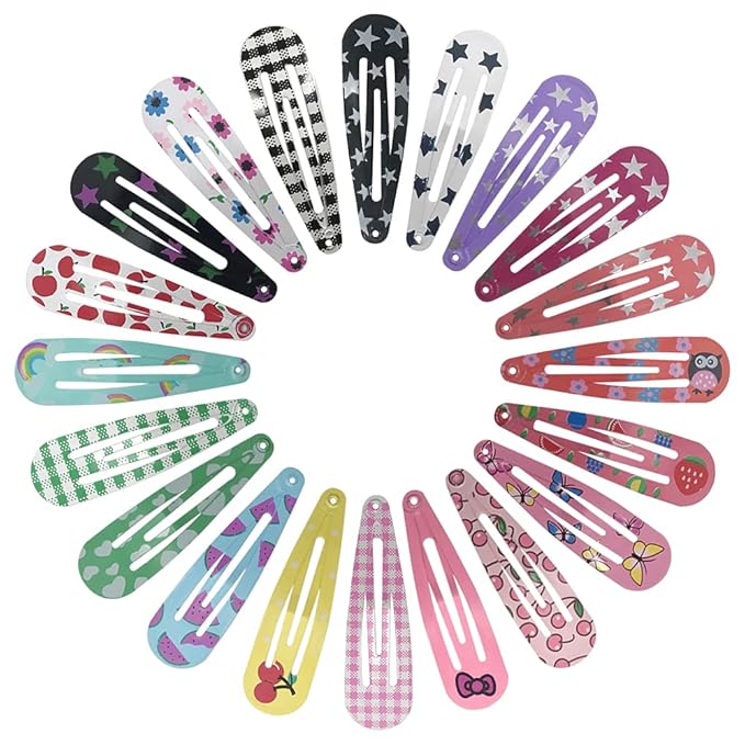 KUBOM 100 Pcs Snap Hair Clip for Girls - Metal Barrettes and Fruity Hair Clips for Toddler Girls or Women,Cute Solid Candy Color Hair Accessories