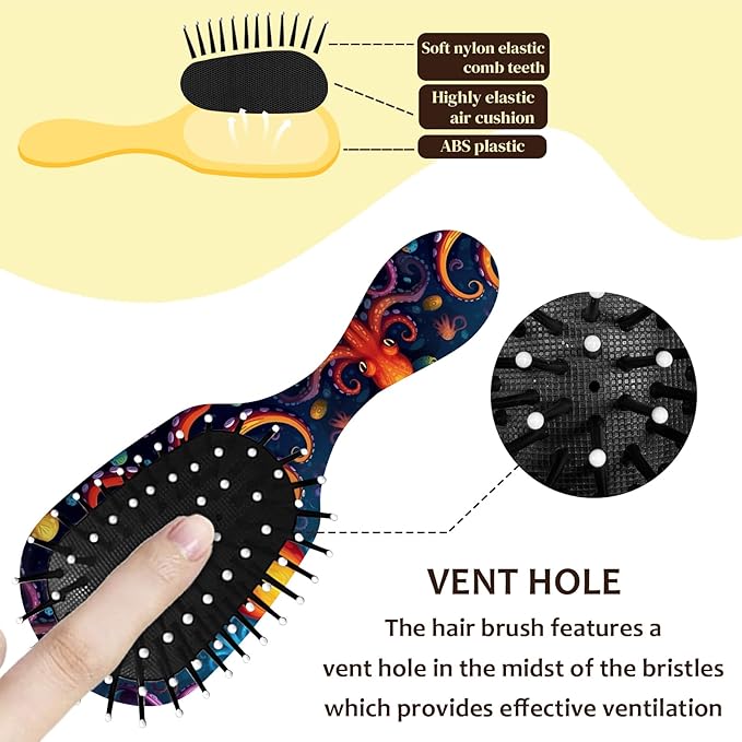 Mini Hair Brush,Cute Detangling Travel Hair Brush,Soft Bristles for Effortless Tangle Removal,Detangler Hairbrush for Women Men Boys Girls Kids Wet Dry All Hair Types (Orange Octopus, Mini)
