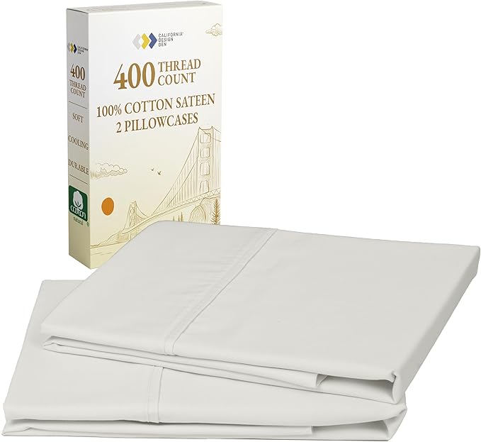 California Design Den Standard Queen Size Pillowcase Set - 400 Thread Count, 100% Cotton Sateen, Set of 2 Pillow Covers, Soft and Breathable - Ivory (Pale Tone)