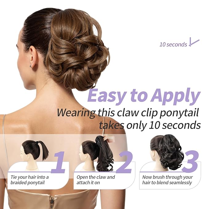 Blonde Ponytail Extension,9" Short Curly Wavy Claw Clip in Ponytails Hair Extensions Natural Soft Synthetic Hairpiece for Women