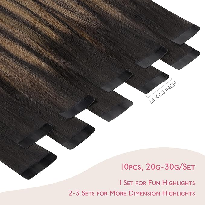 WENNALIFE Tape in Hair Extensions Human Hair Balayage Natural Black to Chestnut Brown Tape in Extensions, 10pcs 30g 20 inch Remy Invisible Tape Ins Straight Soft Real Human Hair Tape in Extensions
