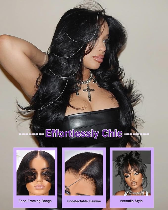 9x6 SKINLIKE Real HD Lace Closure Wig, Body Wave 180% Density 0.10mm Ultra-thin Swiss Lace Pre-plucked Bleached Small Knots With Baby Hair Natural Black Human Hair Wigs 22Inch