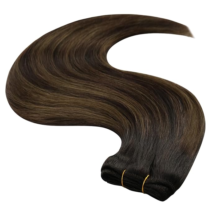 YoungSee 130g Hair Extensions Weft Balayage Human Hair Weft Extensions Dark Brown Mix Medium Brown Balayage Sew in Hair Extensions Real Human Hair for Long Hair 24Inch