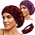 Hair Bonnets 3Pcs Satin Bonnet For Sleeping Silky Bonnets Womens Silk Bonnet Night Caps Curly Hair Sleep Cap For Women