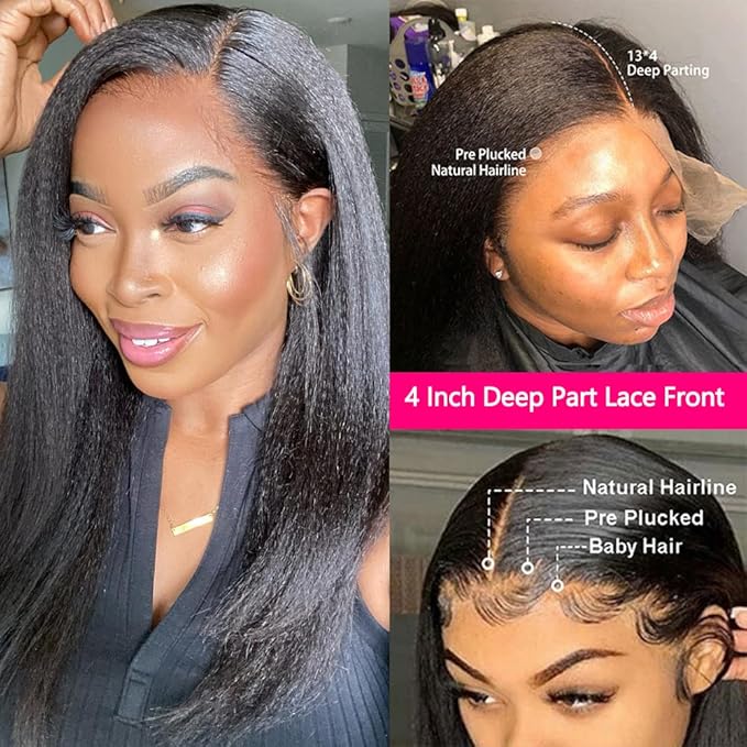 GOLFMAX Yaki Kinky Straight Lace Front Wigs Human Hair 36 Inch 13x4 Transparent HD Lace Frontal Wig Pre Plucked With Baby Hair Yaki Straight Human Hair Wigs For Black Wome
