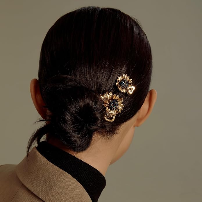 Sunflower Brooch pin with hand beading, She's Free Style Just For You Flower Oil Dropping Brooches for women, Metal Plating Process Safety pins with Nail Bead Crystal