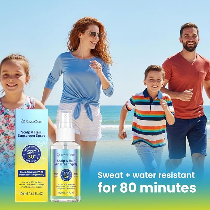 Hair and Scalp Sunscreen Spray SPF 30+: UV Protection, 80-Min Water-Resistant, Non-Greasy - Scalp Sunscreen Mist for Beach, Pool & Outdoor Activities - 100ml