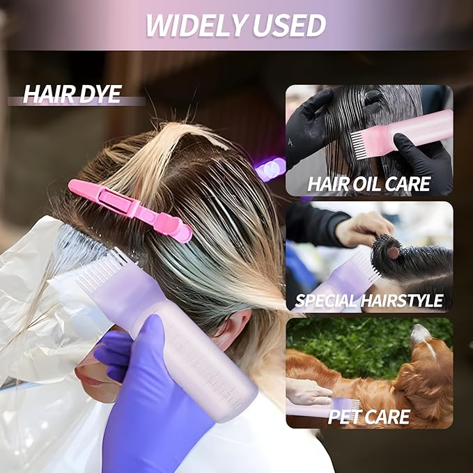 3PCS Root Comb Applicator Bottle 6oz,Hair Oil Applicator with Graduated Scale, Hair Oiling Bottle Brush for Home or Salon Use（3 Colors