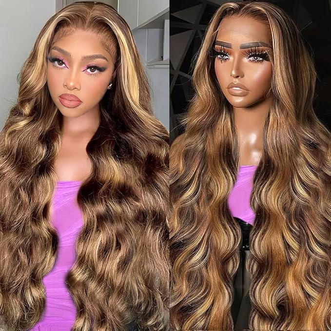 26 Inch 13x6 Lace Front Wigs Human Hair 200 Density P4/27 Highlight Ombre Body Wave HD Lace Front Wigs Human Hair Pre Plucked