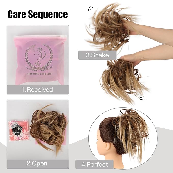 HMD Tousled Updo Messy Bun Hairpiece Hair Extension Ponytail with Elastic Rubber Band Updo Ponytail Hairpiece Synthetic Hair Extensions Scrunchies Ponytail Hairpieces for Women