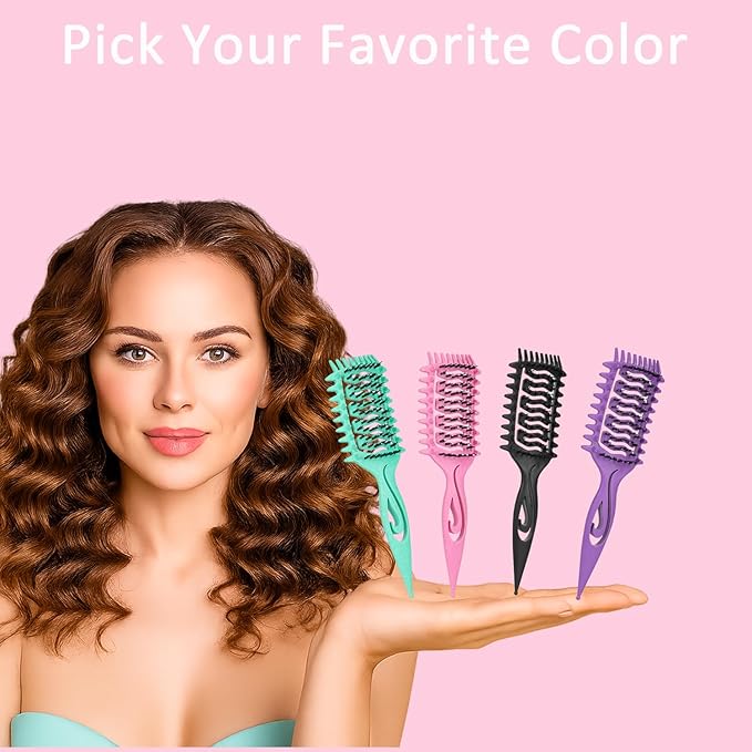 Curl Defining Brush, Curly Hair Brush for Detangling Shaping and Styling Curly Hair, Vented Candy Brush for Wet or Dry Hair Types for Women and Girl, Defining with Side Gear, Reduces Frizz (Pink)