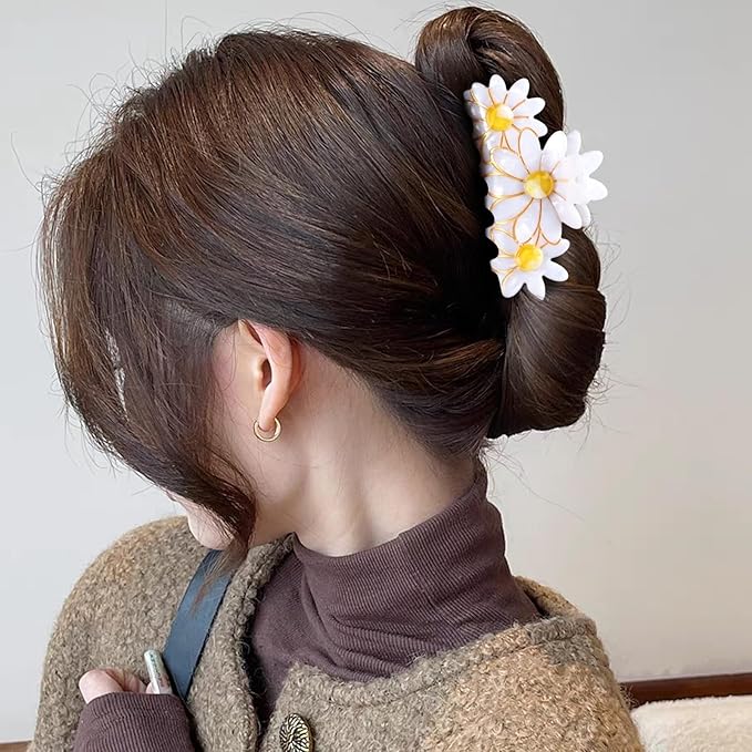 Flower Hair Claw Clip, 3.5 Inch Strong Hold Hair Clip for Thick Hair, Fashion Spring Hair Styling Accessories for Women Girls