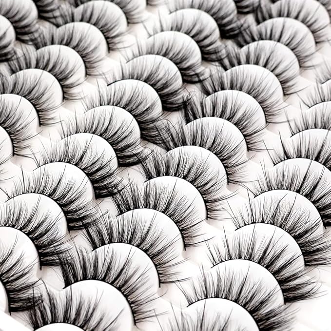 False Eyelashes 48 Pairs Faux Mink Lashes 14mm Wispy Lashes 3D Fluffy Cat Eye Lashes Pack Bulk Wholesale Strip Lashes(style 48-041)