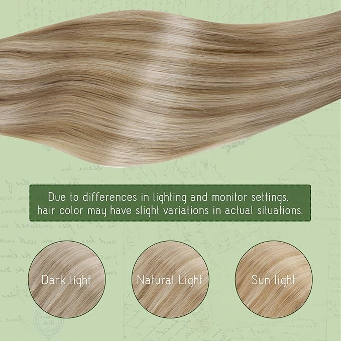 RUNATURE Clip in Real Human Hair Extensions, Blonde Hair Extensions Clip Ins Human Hair for Women, Long Straight Clip in Hair Extensions 22 Inch 120g 7pcs #16P22 Beige Blonde Highlights
