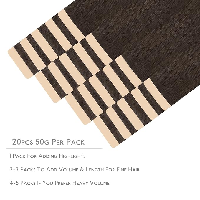 WENNALIFE Tape in Hair Extensions Human Hair, 20pcs 50g 22 inch Light Dark Brown Remy Hair Extensions Straight Human Hair Tape in Extensions Skin Weft Tape Extensions