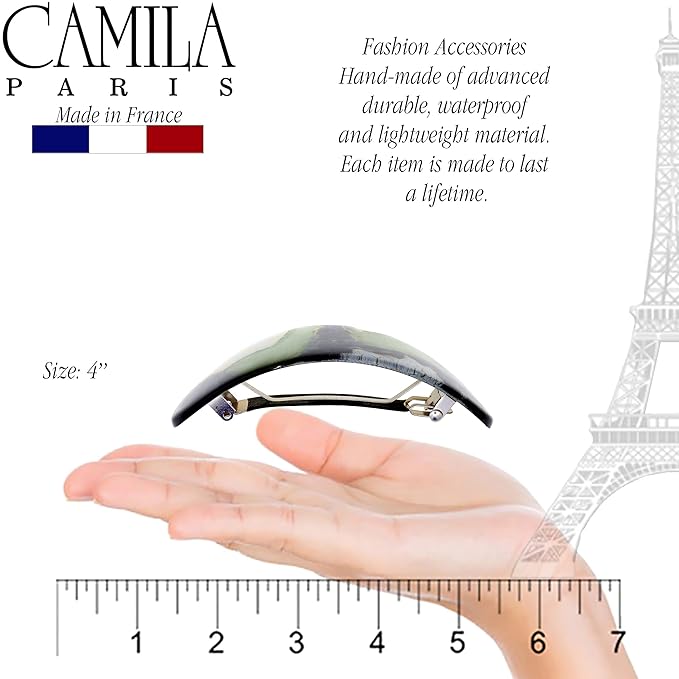 Camila Paris CP3325 French Hair Barrette Oval For Thick Curly Wavy Long Hair, Strong Hold Grip Hair Clips for Women, No Slip Rubberized Metal Clasp, Styling Girls Hair Accessories, Made in France