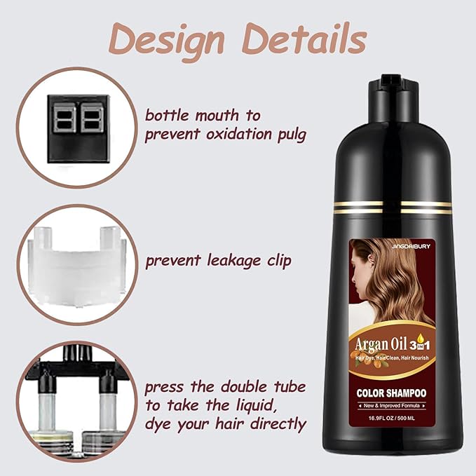 Black Argan Oil Hair Dye - 16.9 Fl Oz, 3 in 1 Semi-Permanent Color Shampoo, Easy To Use (Black)
