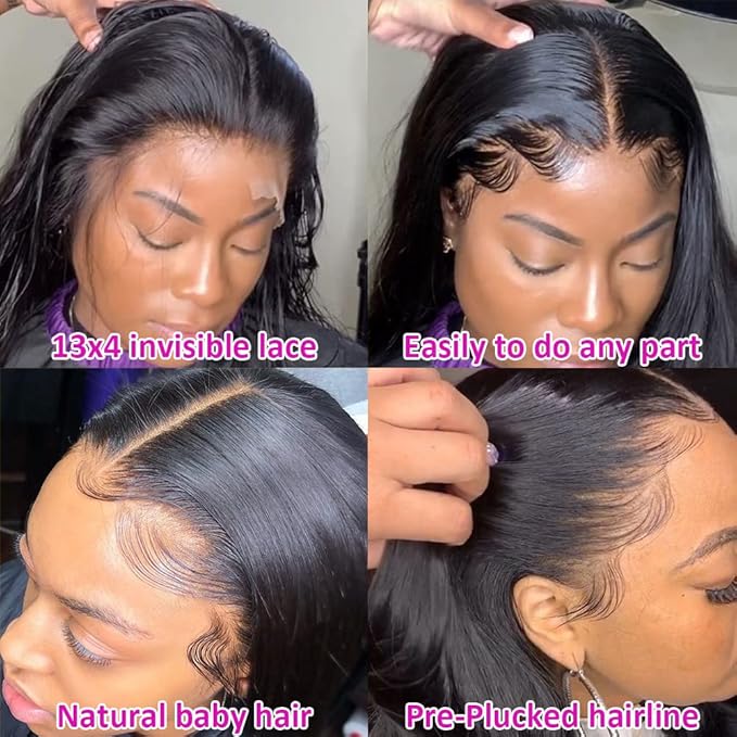 Hermosa 220% Density HD Transparent Lace Front Wigs Human Hair for Women 12A Brazilian Straight 13x4 Human Hair Lace Front Wigs Pre Plucked with Baby Hair Natural Hairline 26 inch