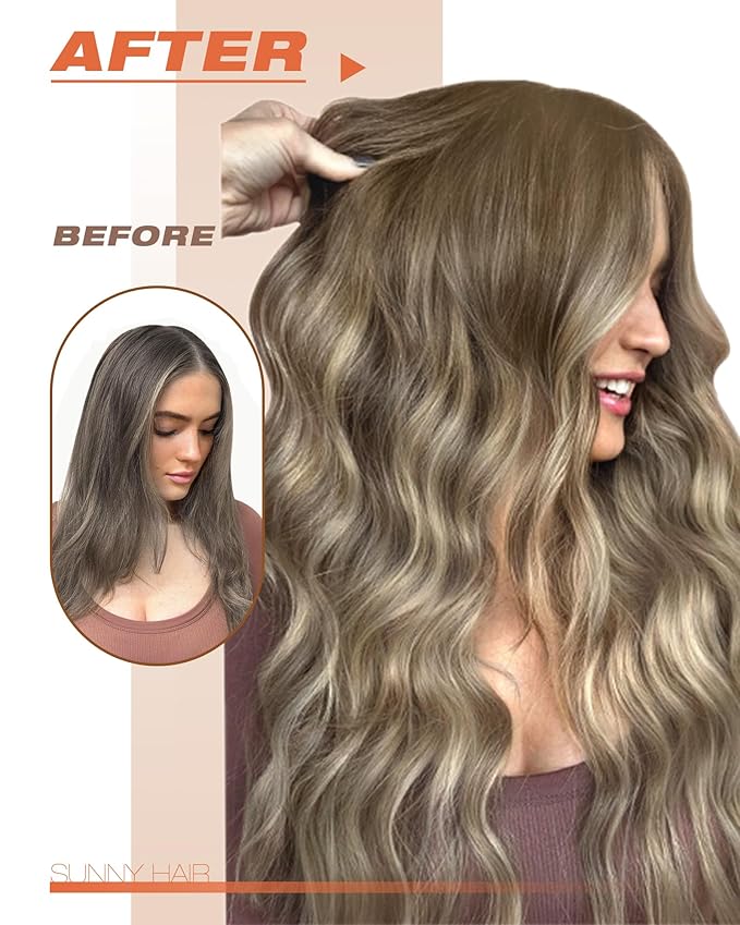 Sunny Hair Tape in Hair Extensions Human Hair 14 Inch Hair Extensions Real Human Hair Tape in Extensions for Women Cool Brown to Light Brown Balayage Blonde Invisible Remy Hair Skin Weft 20Pcs 50g