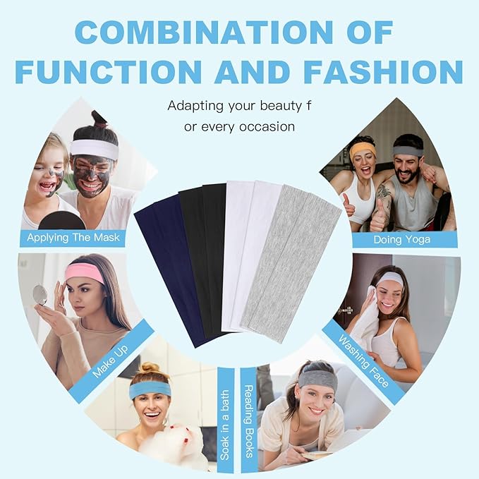 8 Pcs Headbands for Women's Hair, Fashion Hair Bands for Women Soft Elastic Ladies Headband Yoga Gym Hair Accessories