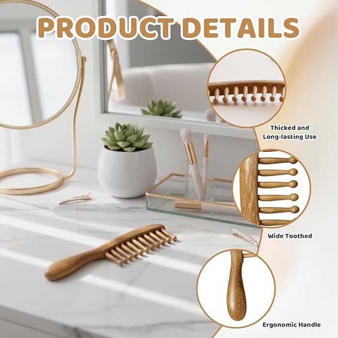 Loc Brush for Dreads, 2 Pack Golden Sandalwood Scalp Massager Comb, Handheld Locs Brush for Gentle Styling and Relaxing Head Massage, Ergonomic Handle for Easy Control