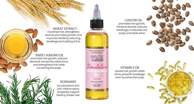 The Mane Attraction Hair Oil for All Hair Types, Infused with Rosemary Oil, Castor Oil & Black Seed Oil - Stimulating Hair Growth, Seals in Moisture, Soothes Irritated Scalp - 4 Fl Oz