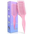 Curl Defining Brush, 4-in-1 Curly Hair Brush – Flexible Styling Brushes for Women and Men, Curls Detangling Hairbrush Featuring a Crescent Shape and Ultra-Smooth Bristles for Wet & Dry Hair - Pink