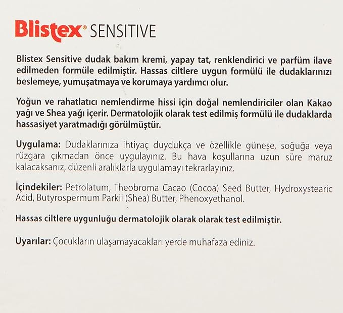 Blistex Simple & Sensitive Lip Balm, 0.15 Ounce Tube – Hypo-Allergenic Unflavored Lip Balm, Gentle Lip Moisturizer For Dry Lips, Contains Shea & Cocoa Butter