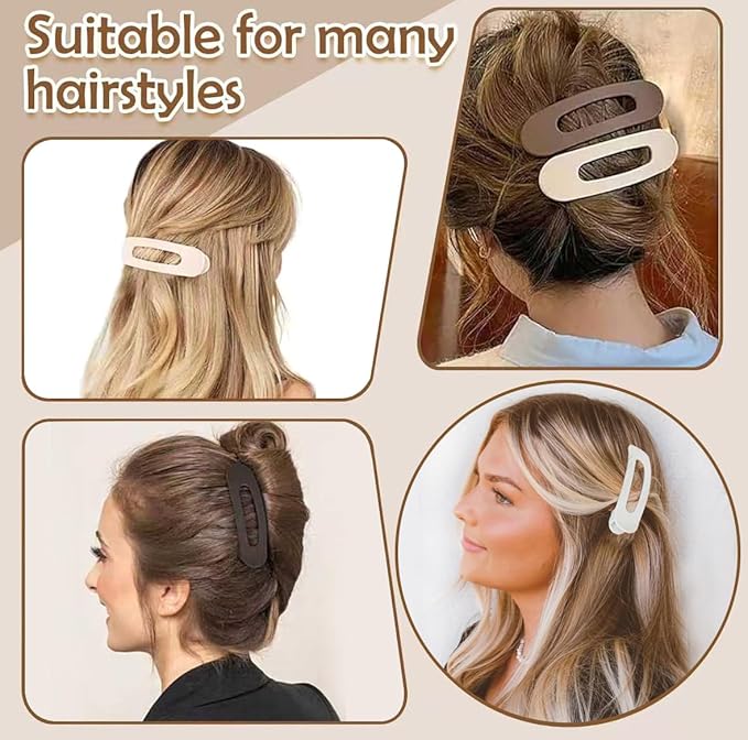 5 PCS Flat Hair Clips, Medium Lay Flat Claw Clips for Women Girls, Stylish Matte Non-slip Hair Claws for Thick Thin Hair(Black&Brown)