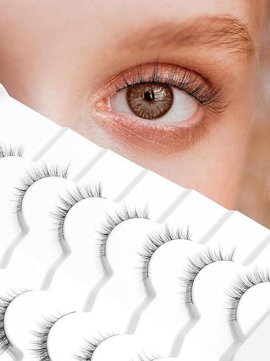 Natural Lashes Wispy Eyelashes Natural Look Short Lashes Pack 12mm Eyelashes C Curl False Lashes Thinner Band 3D Volume Fake Eyelashes 7 Pair Siligli