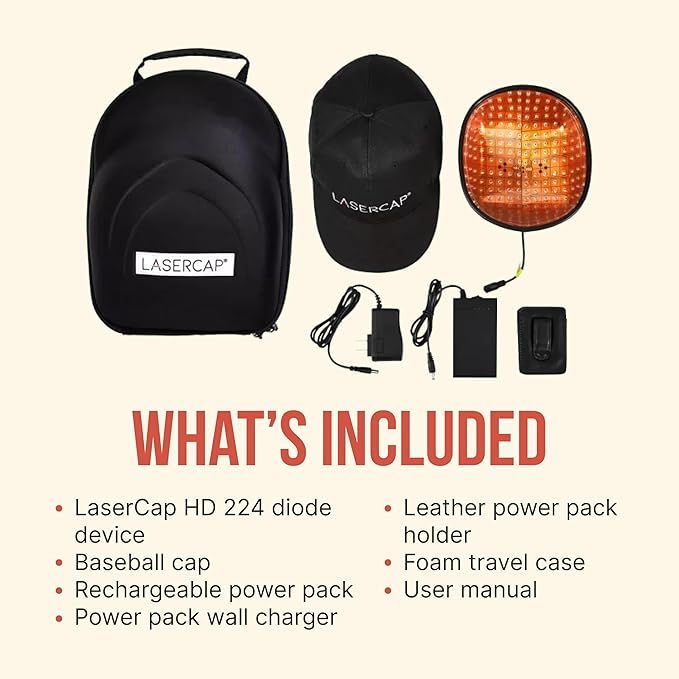 LaserCap HD 224 – Professional Red Light Therapy Cap for Hair Growth – FDA Cleared Alopecia & Thinning Hair Treatment for Men & Women – 224 Medical-Grade Lasers, Cordless Rechargeable Design