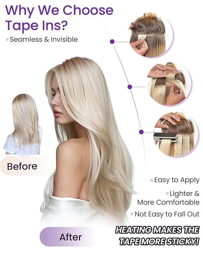 LaaVoo Tape in Extensions Human Hair Balayage Brown to Ash Blonde Mix Platinum Blonde Tape in Hair Extensions 100g 24 Inch 40pcs