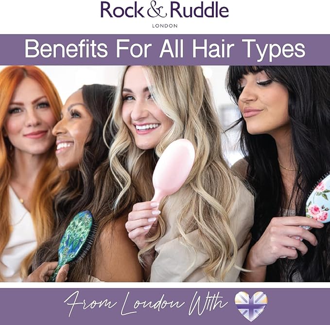 Rock & Ruddle Natural Mixed Boar Bristle Hair Brush for Women and Kids (Small/Travel Size, 17.5cm - Perfect for Wet or Dry Hair, Detangling Smoothing Blowdrying - Made in UK - English Blue