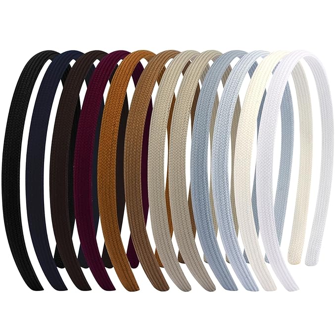 12Pcs Thin Headbands For Women Girls No Headache Pressure Comfortable Headbands for Women Non Slip Fabric Skinny Narrow Hairbands Head Bands for Women's Hair Accessories