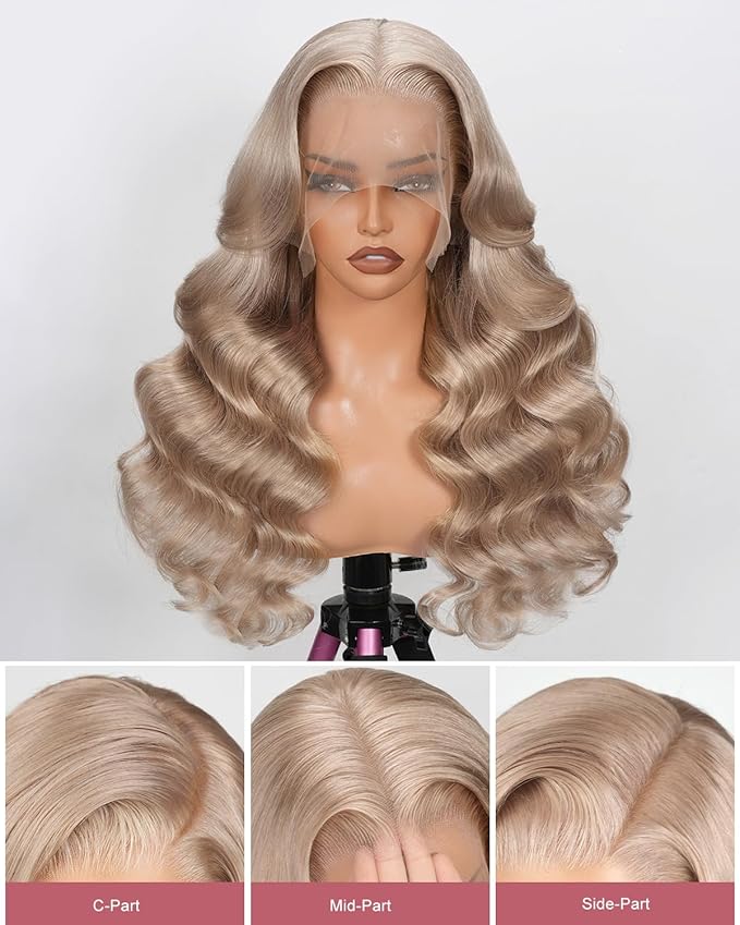 Alididi Ash Blonde Wig Human Hair 180% Density Milk Tea Ash Blonde Wig 13x6 Body Wave Hd Thin Lace Front Wigs Human Hair Full And Thicker Pre Plucked Pre Cut Natural Hairline With Baby Hair 28 inch