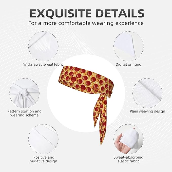 Boys Girls Sports Sweat Bands, Boho Style Long Head Band for Yoga Travel Spa, Cool Pepperoni Pizza Headdress Hair Accessories