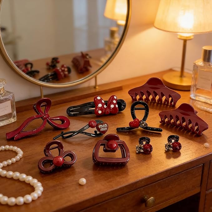 10 piece women's hair clip set, featuring anti slip hair claws for girls and various styles of women's hair accessories, making it the best gift for both girls and women(burgundy)