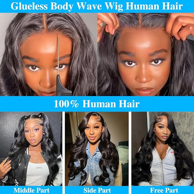 30 Inch Glueless Wigs Human Hair Pre Plucked Pre Cut 7x5 HD Lace Frontal Wigs Human Hair 180% Density Body Wave Wear and Go Glueless Wig 3 Seconds to Wear Easy Wigs for Beginners