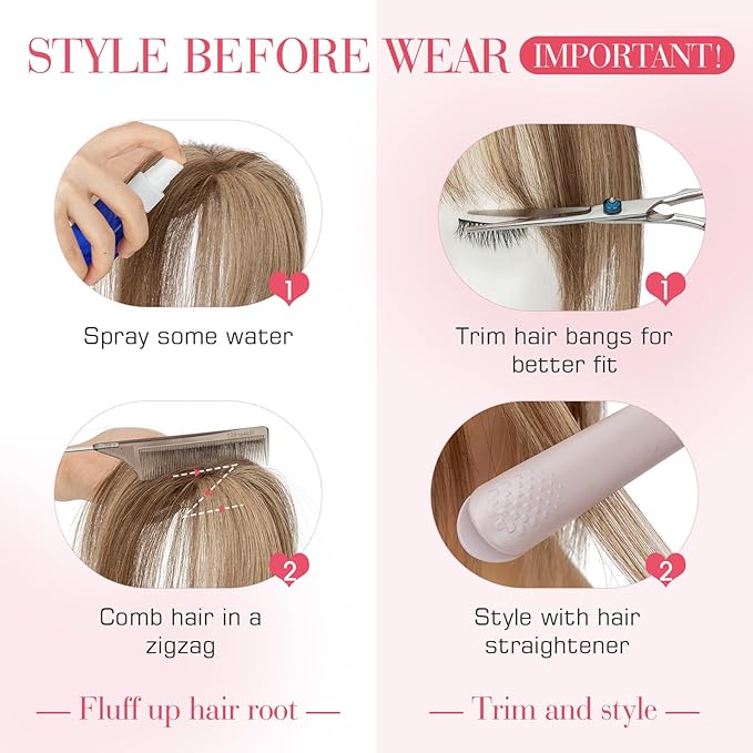 Hairro Clip In Bangs For Women Remy Short Thin Wispy Hair Topper Hairpieces 3D Cover Fake Highlight Bangs Hair Clip 11 Inches 14.5g #4P27 Medium Brown Mix Dark Blonde