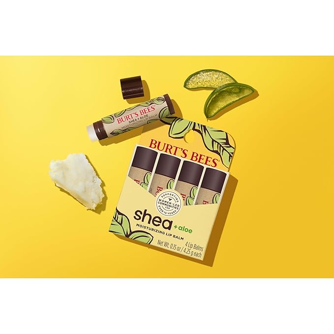 Burt's Bees Lip Balm Mothers Day Gifts for Mom - Shea and Aloe Lip Moisturizer With Responsibly Sourced Beeswax, Tint-Free, Natural Origin Conditioning Lip Treatment, 4 Tubes, 0.15 oz.