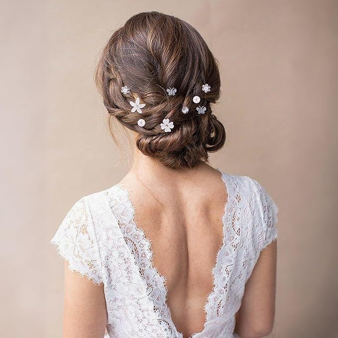 CUBACO 42PCS Wedding Hair Accessories Pins for Women,silver Pearl Flower Rhinestone Hair Clip Bridal Pins Decorative for Brides Bridesmaids, Gift for Girls