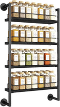 IBUYKE Spice Rack Wall Mount,4 Tier Hanging Seasoning Organizer, Spice Rack for Wall for up to 50 Jars,Spice Organization for Kitchen Cabinet,Living Room,Bathroom,Pantry,Black UTLJ016B