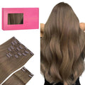 WENNALIFE Clip in Hair Extensions, 150g 22 Inch 9pcs Light Ash Brown Human Hair Extensions Thicker Clip in Hair Extensions Real Human Hair Clip Set Double Weft