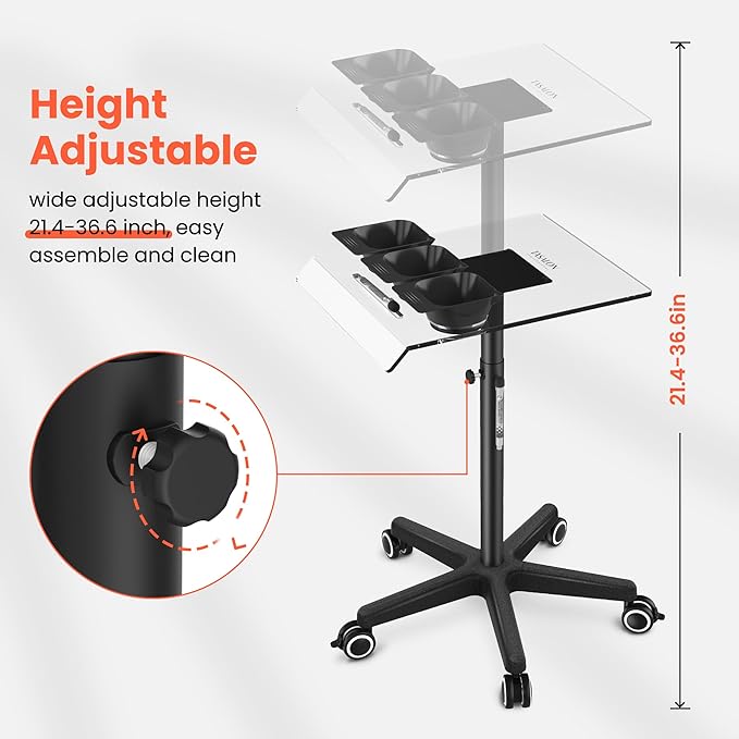 TASALON Ultimate Remarkable Color Station Salon Tray on Wheels, Cart with 3 Bowls, Adjustable Salon Service Rolling Tray, Hairdresser Color Station with Wheels - Hairstylist