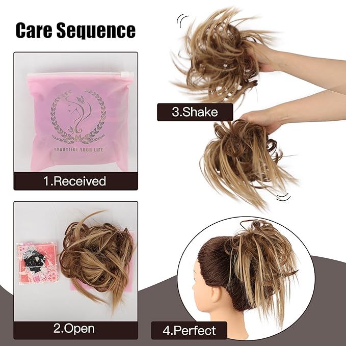 HMD Tousled Updo Messy Bun Hair Piece Hair Extension Ponytail With Elastic Rubber Band Updo Bun Synthetic Hairpieces for Women