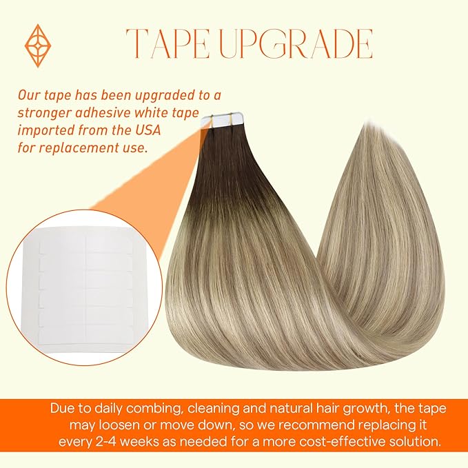 Full Shine 22 Inch Tape in Hair Extensions Color 2 Darkest Brown Fading to 18 Ash Blonde and 60 Platinum Blonde Invisible Tape in Human Hair Extensions 50G 20Pcs for Women Add Length
