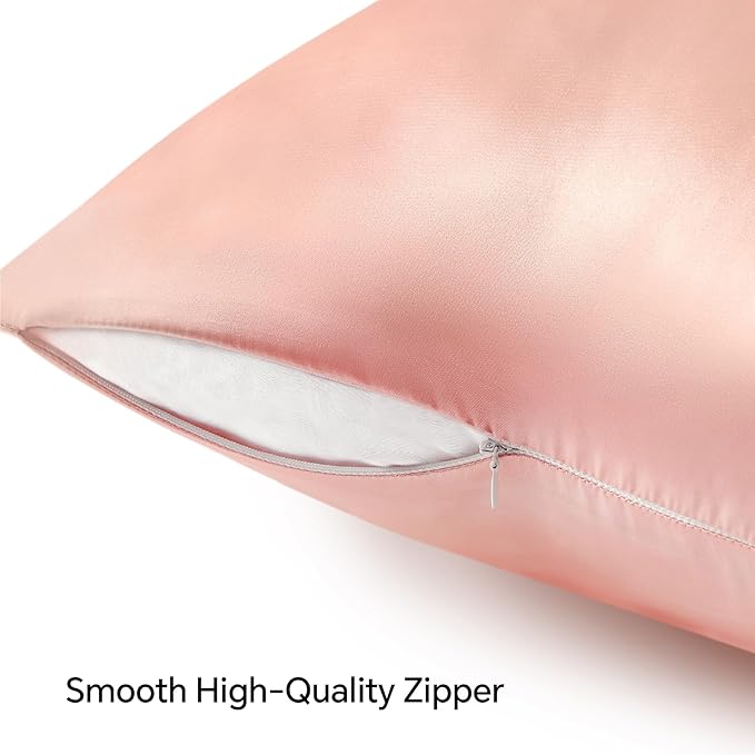 BEDELITE Satin Pillowcase with Zipper 2 Pack, Coral Pillow Cases Standard Size, Super Soft and Cooling Similar to Silk Pillow Cases, Gift for Women Men(20x26 Inches)