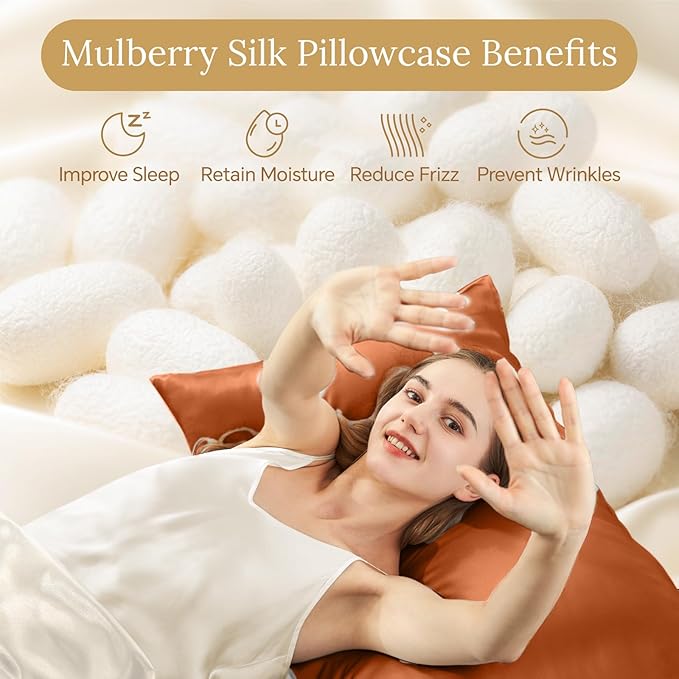 INFIIXSO Body Pillow Cover with Zipper, Luxury Mulberry Silk Body Pillow Case 20x54 Inches, Ultra Smooth and Soft Cooling Long Pillowcase, Gift for Women, Men(Orange)