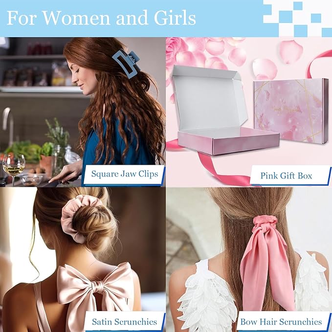 Curly Hair Brush,Curl Defining Brush,Slick Back Hair Brush,Rat Tail Comb,Edge Bristle Brush,Clip Claw,Bow,Satin Scrunchies,No Damage Hair Ties,Scarf Hair Ties,Gifts For Women,Best Gift Set(Pink)